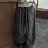 ダークグレー | ゆるカワコーデ コーデュロイストライプ柄ウエストゴムドローストリング入りロングパ… | 17kg