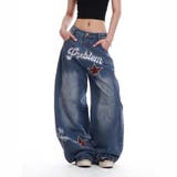 ユニセックス☆レトロ 高感度ストリート 星刺繍 デニムパンツカーブシルエット | 17kg | 詳細画像2 