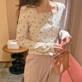 ゆるカワコーデ☆フラワープリント スクエアネック ショート丈 ニットトップス | 17kg | 詳細画像1 