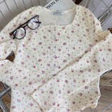 アイボリー | ゆるカワコーデ☆フラワープリント スクエアネック ショート丈 ニットトップス | 17kg