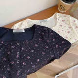 グレー | ゆるカワコーデ☆フラワープリント スクエアネック ショート丈 ニットトップス | 17kg