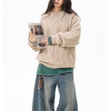 ユニセックス☆フェアリーグリーン ケーブル編みニットカジュアル 万能トップス | 17kg | 詳細画像11 