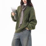 ユニセックス☆フェアリーグリーン ケーブル編みニットカジュアル 万能トップス | 17kg | 詳細画像3 