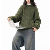 ユニセックス☆フェアリーグリーン ケーブル編みニットカジュアル 万能トップス | 17kg | 詳細画像18 