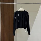 ブラック | ゆるカワコーデ☆ビーズ装飾 ショート丈長袖Tシャツ | 17kg