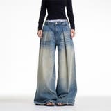 ユニセックス☆キャットヒゲ加工デニムワイドカジュアルパンツ | 17kg | 詳細画像1 