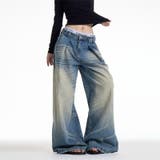 ユニセックス☆キャットヒゲ加工デニムワイドカジュアルパンツ | 17kg | 詳細画像2 