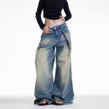 ユニセックス☆キャットヒゲ加工デニムワイドカジュアルパンツ | 17kg | 詳細画像7 