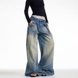 ユニセックス☆キャットヒゲ加工デニムワイドカジュアルパンツ | 17kg | 詳細画像8 