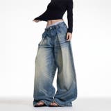 ユニセックス☆キャットヒゲ加工デニムワイドカジュアルパンツ | 17kg | 詳細画像11 