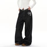 ユニセックス☆配色ステッチ×無地プリント ワイドデニムパンツ | 17kg | 詳細画像2 