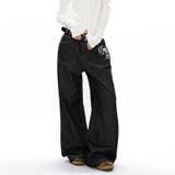 ユニセックス☆配色ステッチ×無地プリント ワイドデニムパンツ | 17kg | 詳細画像3 