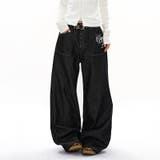 ユニセックス☆配色ステッチ×無地プリント ワイドデニムパンツ | 17kg | 詳細画像4 