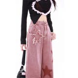 甘辛系ガールズ☆五つ星刺繍 フリンジ加工 ローウエスト デニムワイドパンツ | 17kg | 詳細画像4 