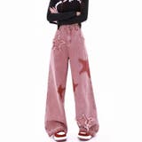 甘辛系ガールズ☆五つ星刺繍 フリンジ加工 ローウエスト デニムワイドパンツ | 17kg | 詳細画像11 