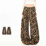 甘辛系ガールズ☆起毛 厚手 カーブシルエットタイガー柄 ボア ワイドパンツ | 17kg | 詳細画像15 