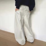 ユニセックス☆背面スタッズ装飾 ベルトハイウエスト デニムロングパンツ | 17kg | 詳細画像1 