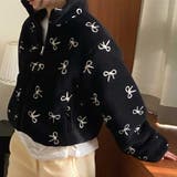 ブラック | 甘辛系ガールズ☆リバーシブル着用可 リボンジャカード ボア ショートジャケット | 17kg