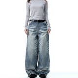 ユニセックス☆ウォッシュ加工 キャットヒゲワイド カーブデニムパンツ | 17kg | 詳細画像9 