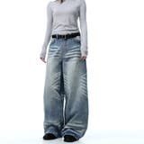 ユニセックス☆ウォッシュ加工 キャットヒゲワイド カーブデニムパンツ | 17kg | 詳細画像4 