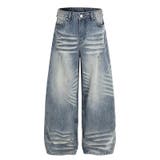 ユニセックス☆ウォッシュ加工 キャットヒゲワイド カーブデニムパンツ | 17kg | 詳細画像5 