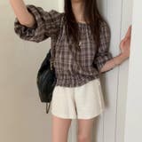 甘辛系ガールズ☆【春】フェミニン オフショルダー チェック柄シャツ | 17kg | 詳細画像5