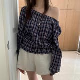 甘辛系ガールズ☆【春】フェミニン オフショルダー チェック柄シャツ | 17kg | 詳細画像3