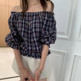 ブラック | 甘辛系ガールズ☆【春】フェミニン オフショルダー チェック柄シャツ | 17kg