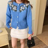 ブルー | 甘辛系ガールズ☆【春】刺繍かぎ編み クルーネックニットカーディガン | 17kg
