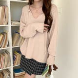 ピンクベージュ | 甘辛系ガールズ☆【春】リボン付き Vネック ルーズニットセーター | 17kg