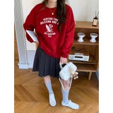 レッド | 【秋】サーフィンドッグプリントスウェット レディース ゆったりシルエット | 17kg