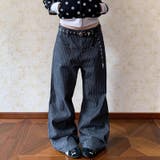 【秋】ストライプデニムパンツ 男女兼用 ハイウエスト ストレート | 17kg | 詳細画像1 