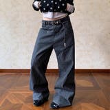 【秋】ストライプデニムパンツ 男女兼用 ハイウエスト ストレート | 17kg | 詳細画像3 