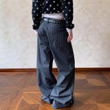 【秋】ストライプデニムパンツ 男女兼用 ハイウエスト ストレート | 17kg | 詳細画像4 