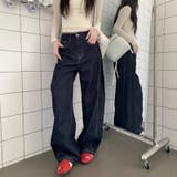【秋】ダークブルーワイドデニムパンツ レディース ハイウエスト ロング丈 | 17kg | 詳細画像2 