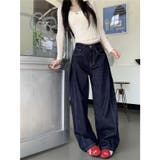 【秋】ダークブルーワイドデニムパンツ レディース ハイウエスト ロング丈 | 17kg | 詳細画像7 