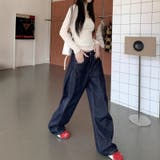 【秋】ダークブルーワイドデニムパンツ レディース ハイウエスト ロング丈 | 17kg | 詳細画像3 