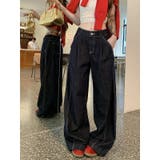 【秋】ダークブルーワイドデニムパンツ レディース ハイウエスト ロング丈 | 17kg | 詳細画像5 