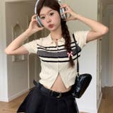 韓国ファッション両端前開きポロカラーサマーニットTシャツ | 17kg | 詳細画像2