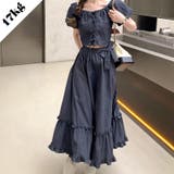 デニム綿生地 優しい雰囲気が漂うレースアップトップス&蝶結びスカート セット | 17kg | 詳細画像2 