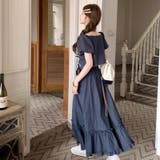 デニム綿生地 優しい雰囲気が漂うレースアップトップス&蝶結びスカート セット | 17kg | 詳細画像3 