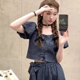 デニム綿生地 優しい雰囲気が漂うレースアップトップス&蝶結びスカート セット | 17kg | 詳細画像4 