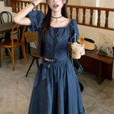 デニム綿生地 優しい雰囲気が漂うレースアップトップス&蝶結びスカート セット | 17kg | 詳細画像9 