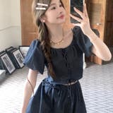 デニム綿生地 優しい雰囲気が漂うレースアップトップス&蝶結びスカート セット | 17kg | 詳細画像5 