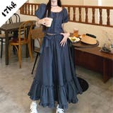 デニム綿生地 優しい雰囲気が漂うレースアップトップス&蝶結びスカート セット | 17kg | 詳細画像1 