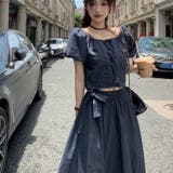 デニム綿生地 優しい雰囲気が漂うレースアップトップス&蝶結びスカート セット | 17kg | 詳細画像8 