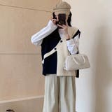 ネービー＆ホワイト | 【SHOPLIST限定】大人っぽい斜めボタンVネックベストカーディガン | 17kg