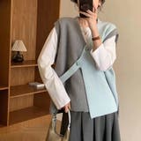 グレー＆ブルー | 【SHOPLIST限定】大人っぽい斜めボタンVネックベストカーディガン | 17kg