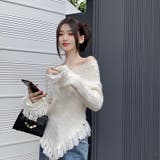 女性らしい印象の2wayVネック裾フリンジニットセーター | 17kg | 詳細画像11 