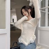 女性らしい印象の2wayVネック裾フリンジニットセーター | 17kg | 詳細画像12 